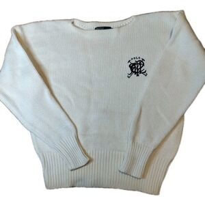 Vintage 90s Polo Ralph Lauren Hand Knit Cable Roll Neck Jumper Cream Sz Medium
